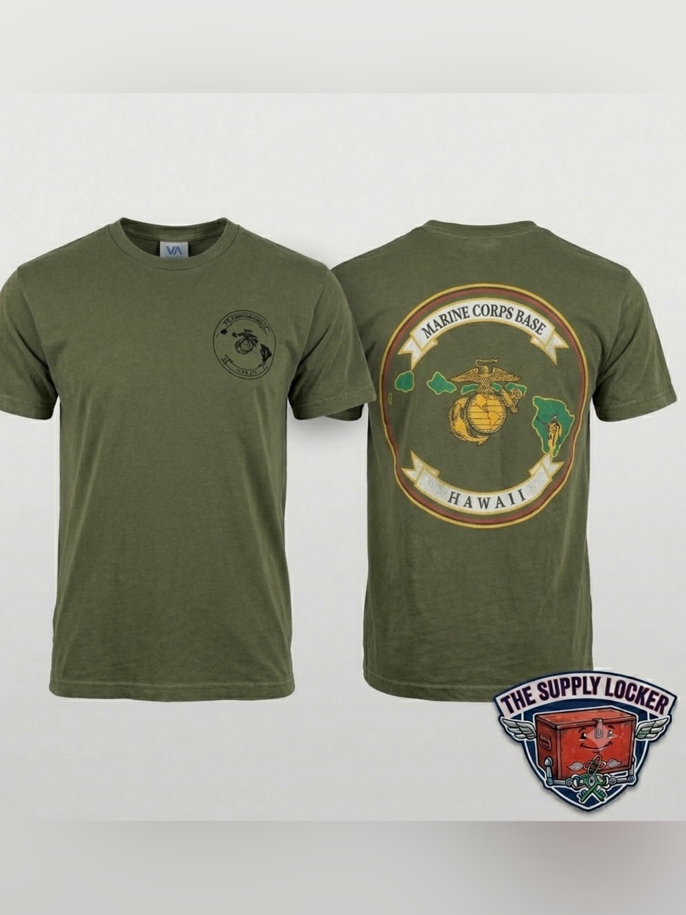 Alstyle Marine Corps Base Hawaii T Shirt Olive Green Small USA Military Tee
